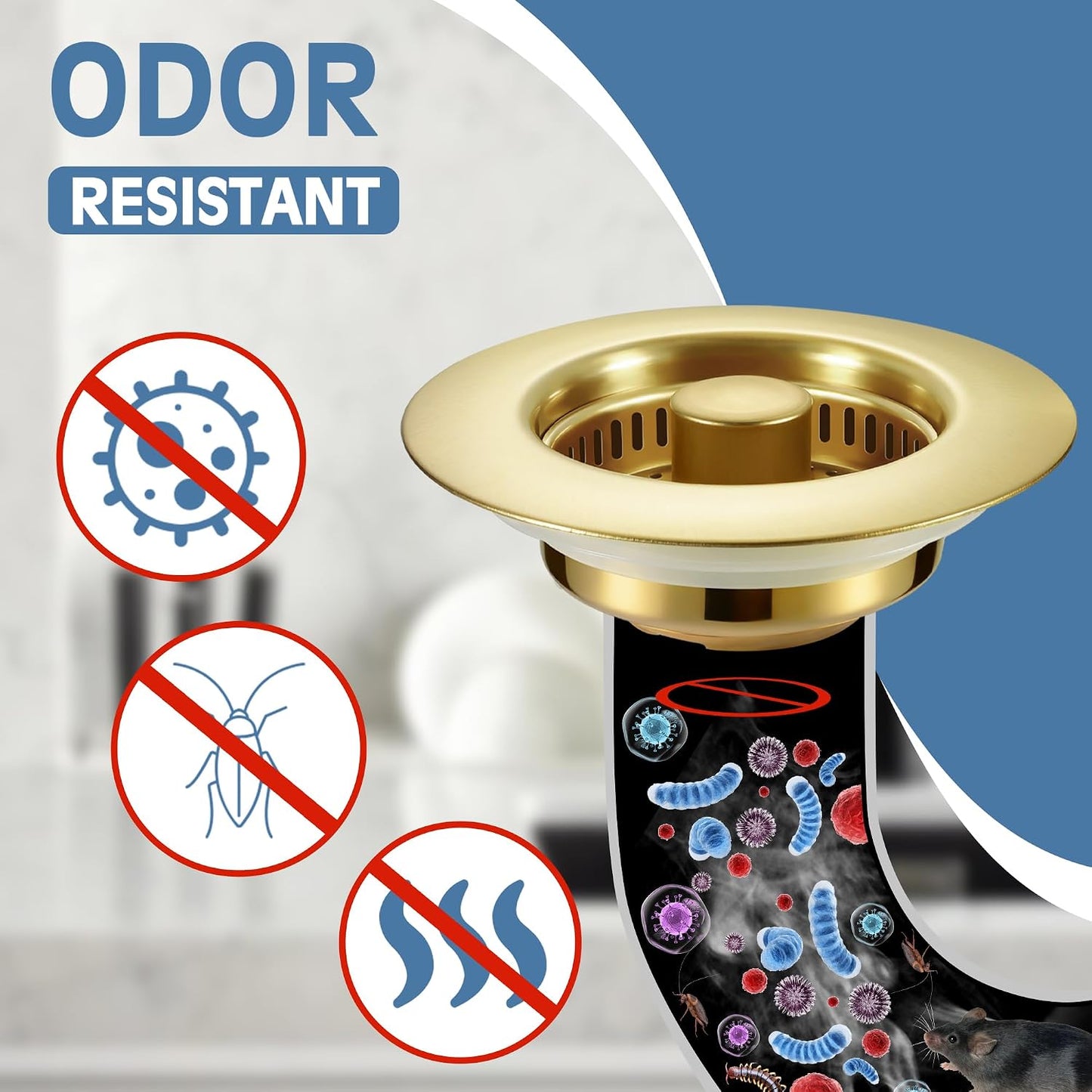 Sink Drain Strainer 3 in 1, 304 Stainless Steel Pop Up Kitchen Sink Stopper with Anti-Clogging Basket, Kitchen Essential Drain Anti-Clog Gadgets, Fits US Standard 3-1/2'' Sink Drain (SUS 304 Brushed)
