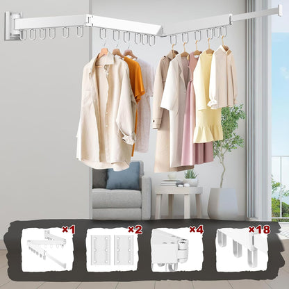 Collapsible Drying Rack with 2 Pack Fixed Frame, Foldable Laundry Rack in Tri-Fold for Balcony,Laundry,Porch (White)