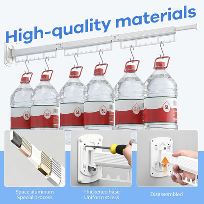 Foldable Wall Mounted Laundry Drying Rack, 3 Fold Retractable Clothes Drying Rack, Durable Clothing Hanger Rack for Laundry Room, Balcony, Bathroom (White)