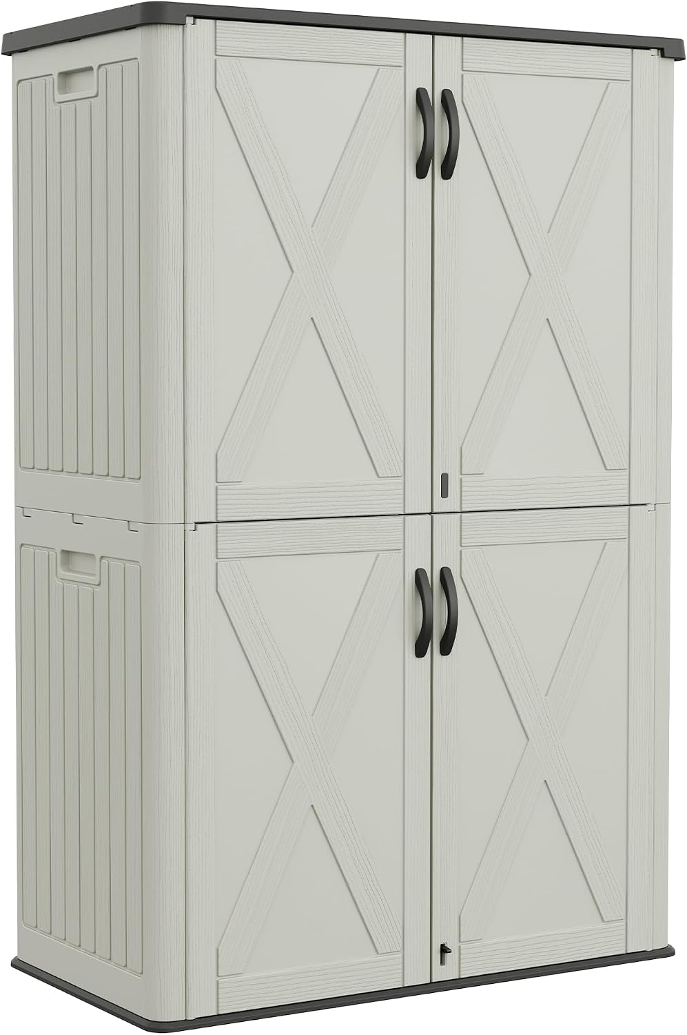 Greesum Outdoor Storage Cabinet, 26 CUFT Deck Box Without Shelves, Waterproof Plastic Storage Shed for Patio Cushions, Gardening Tools, Lockable and Sidehandles, UV Resistant, Beige