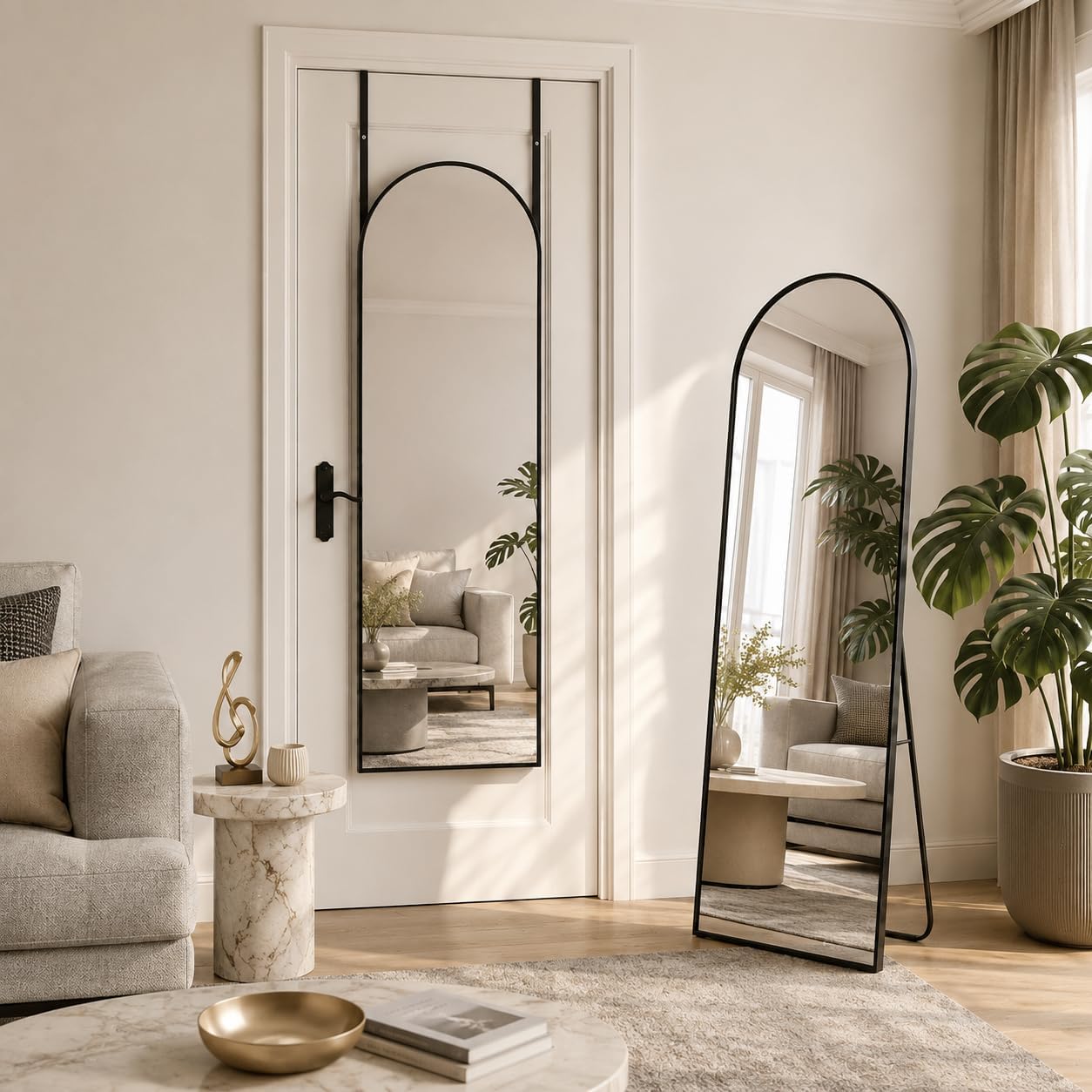 Full Length Mirror with Stand, 71"x28" Arched Full Body Large Stand Up Aluminum Frame Floor Standing Mirror, Freestanding Hanging Leaning Mounted for Bedroom Living Room Entryway Gold