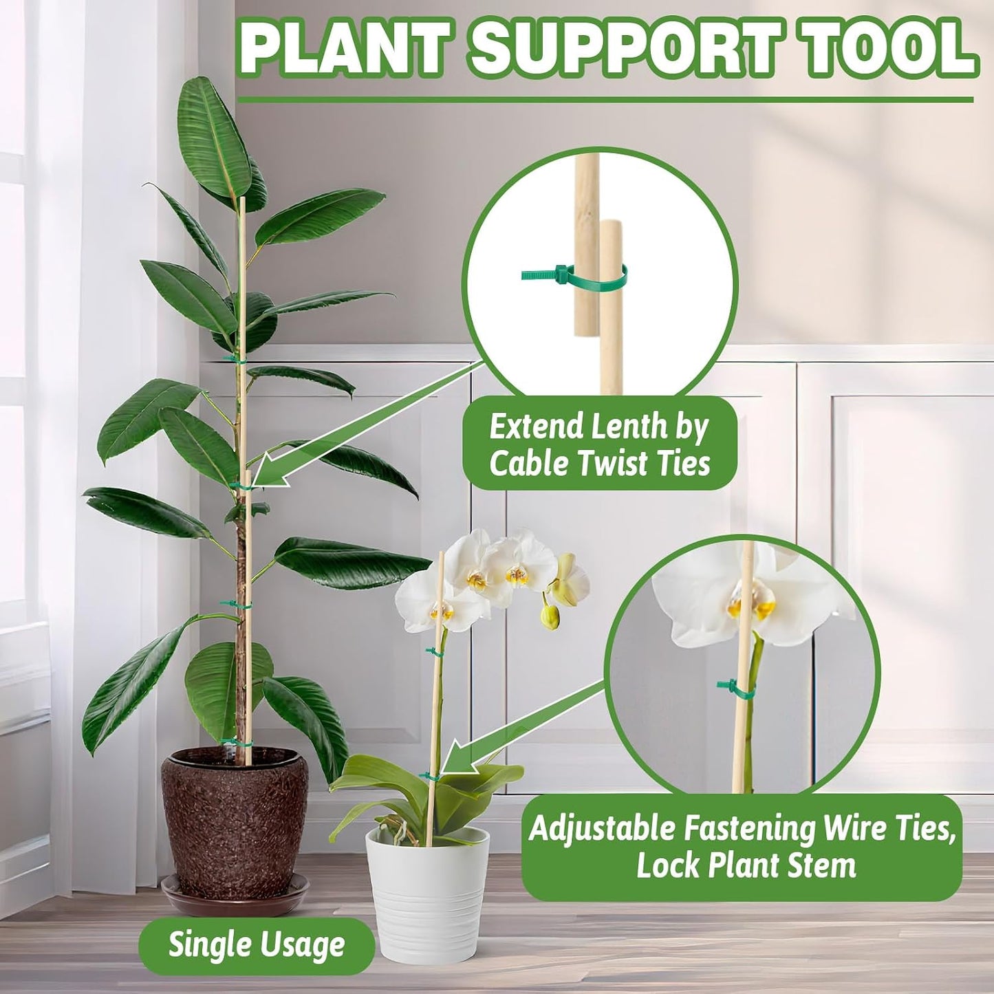 AUGSHY Plant Stakes 18 Inch, 40 PCS Natural Bamboo Garden Stakes | Eco-Friendly Reusable Natural Bamboo Material Splinter-Free Polished Surface Balanced Strength & Adjustable Support