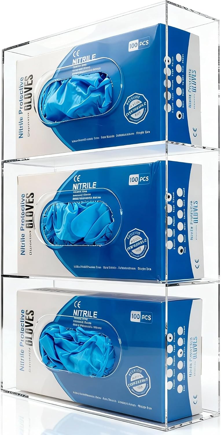 Glove Box Holder Dispenser Acrylic Single Side Loaded Clear Rack Storage Organizer for Medical, Latex