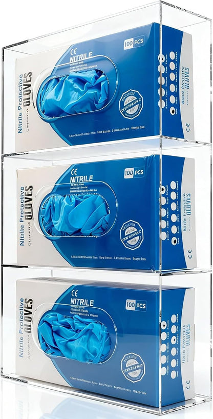 Glove Box Holder Dispenser Acrylic Single Side Loaded Clear Rack Storage Organizer for Medical, Latex