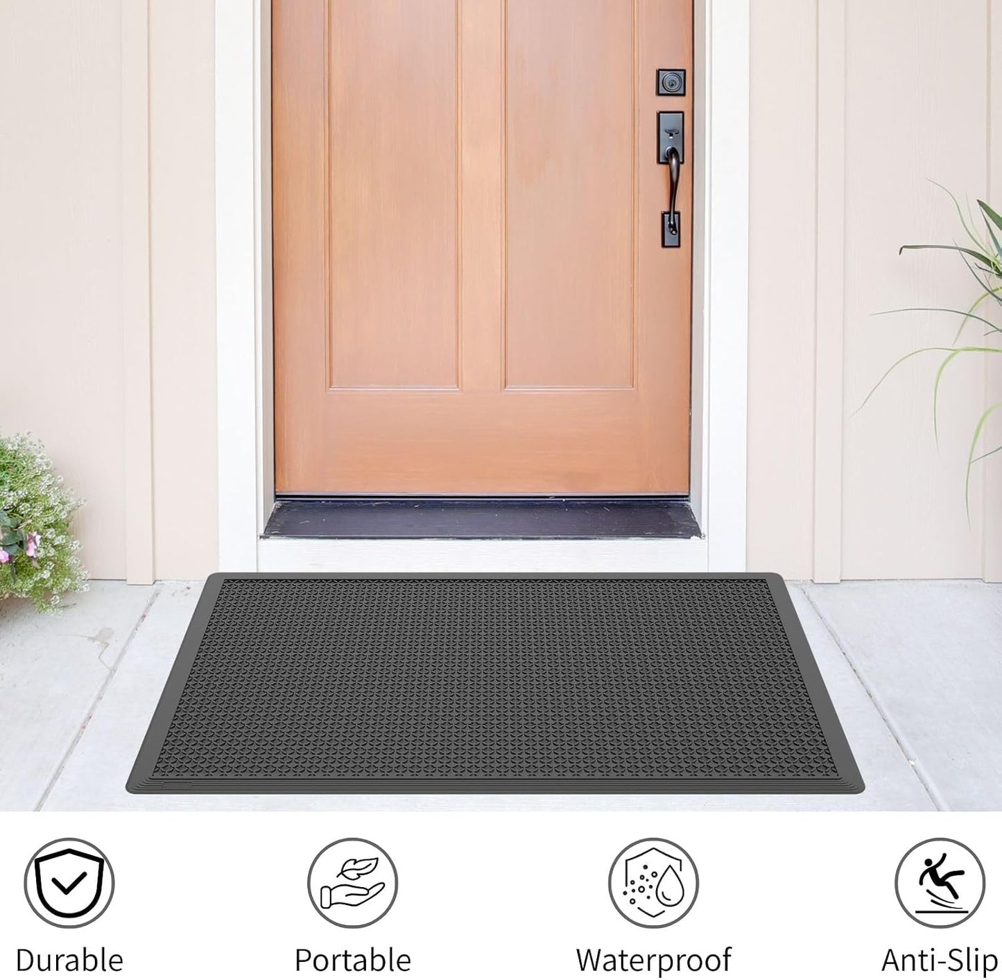Rubber Scraper Mat for Shoes - Heavy Duty Non-Slip Entryway Mat, Mud Trapping with Deep Grooves, Waterproof Anti-Fatigue for Indoor/Outdoor, Garage Home Dust Control (2 Pack - 60" x 36")