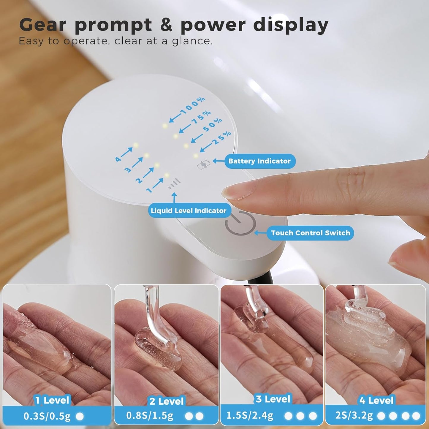 Automatic Liquid Soap Dispenser, 17oz/500ml Touchless Rechargeable with 4-Level Adjustable & IPX5 Waterproof - Level Display for Wall/Tabletop Use in Bathroom, Kitchen, Black