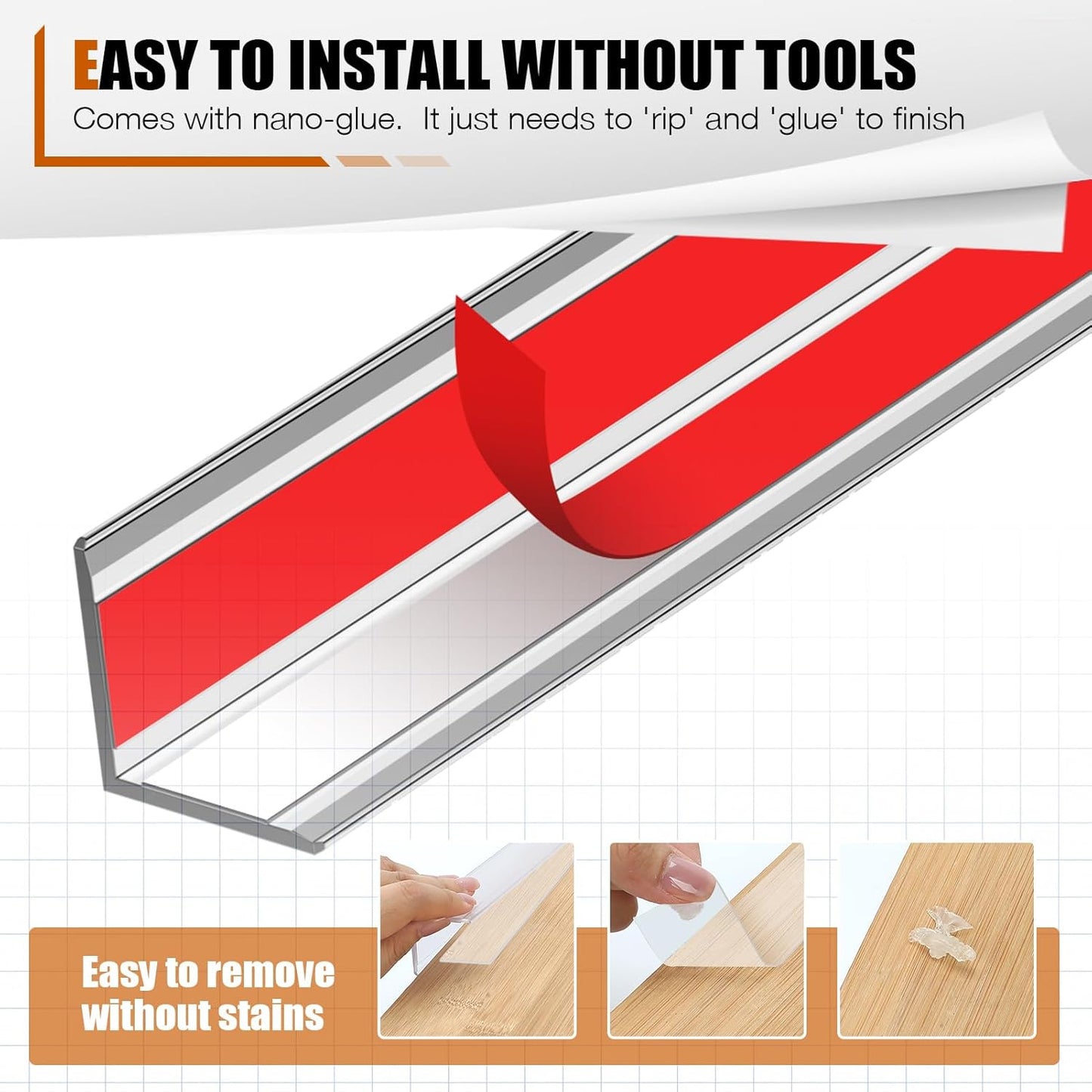 Magicheap 4 Pack Wall Corner Protector, Self Adhesive Corner Protectors for Walls, Easy to Install Edge Guard Strip for Furniture Cabinet Shelf Drywall Baseboard Desk, 17.7in x 1.18in, Clear