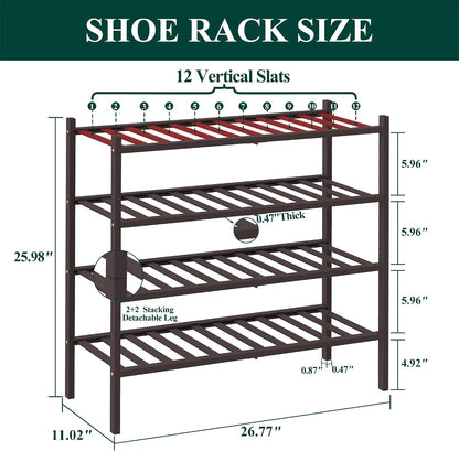 Smiry Bamboo Shoe Rack, 3 Tier Free Standing Wooden Shoe Organizer, Stackable Wood Shoe Storage Shelf for Closet, Entryway, 12 Vertical Slats, 2+1 Stack Standard Legs, 26.8"x11"x19.5", Natural