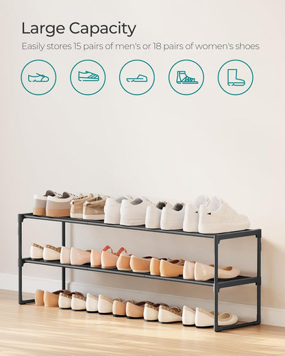 SONGMICS Shoe Rack, 6-Tier Shoe Organizer, Metal Storage Shelf, Upright or Upside Down, for 24-30 Pairs, Stackable, for Entryway, 11.8 x 36.2 x 42.7 Inches, Black ULSA306BH01