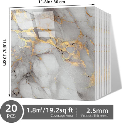 Peel and Stick Tile Shower Waterproof Marble Tiles Wall Panels, 11.8"x11.8" Self-Adhesive Backsplash Tile, 20 Pack