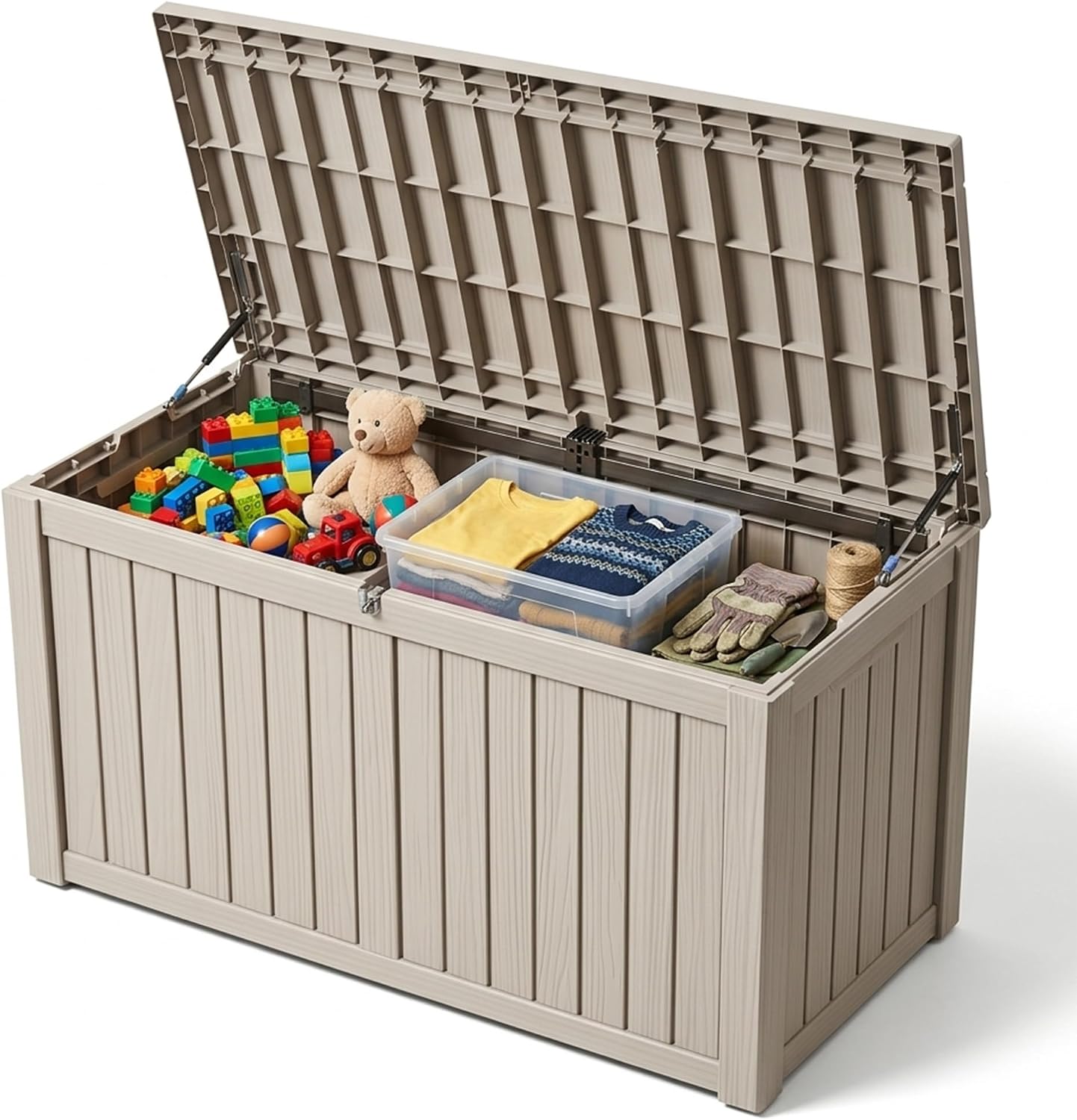 Outdoor Storage Box, 320 Gallon Waterproof Deck Box [Upgraded 3.0], Dual Gas-Spring Ultimate Resin Organizer for King Cushions, Heavy-Duty Lockable Estate Storage Bench, Backyard BBQ, Black