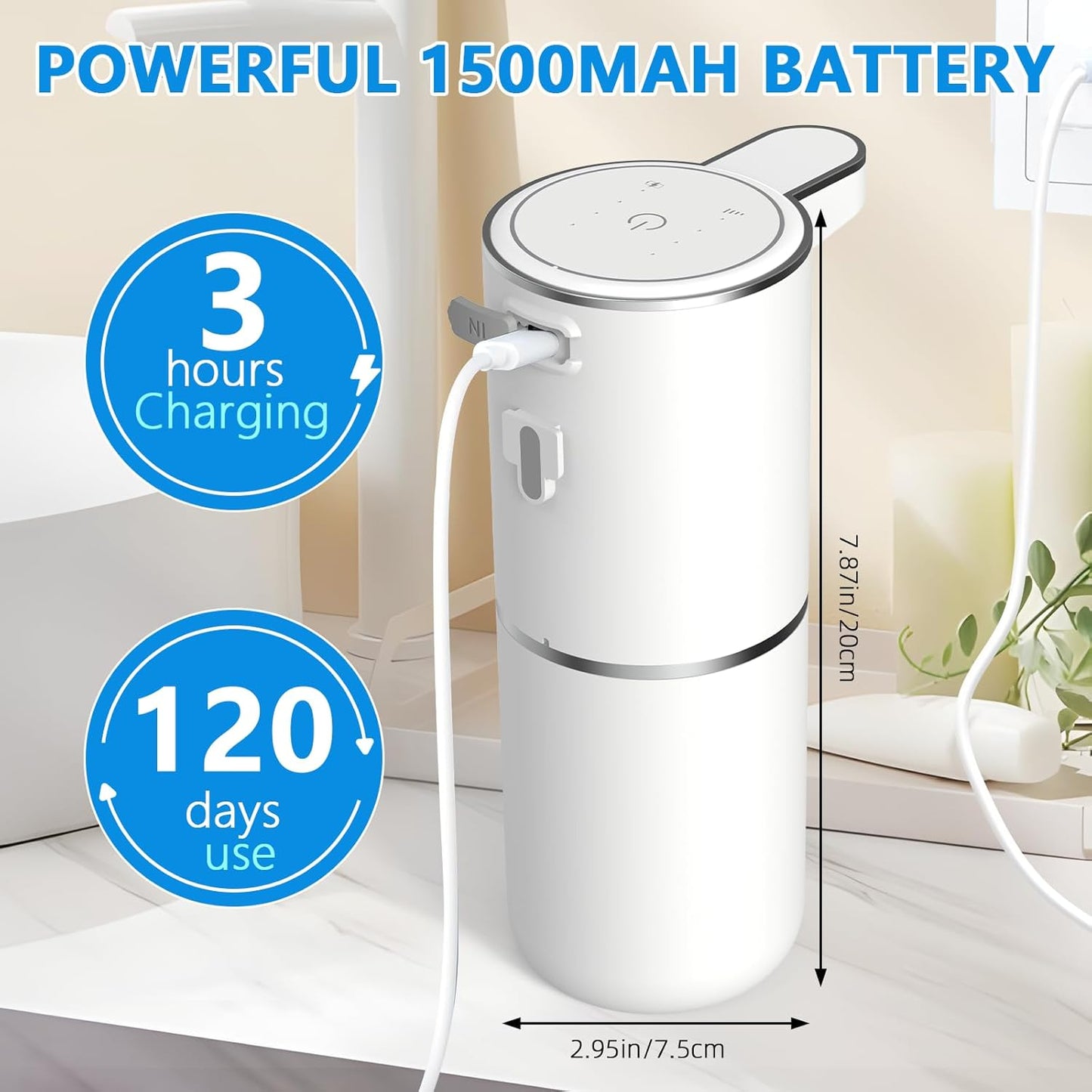 Automatic Soap Dispenser Touchless, USB Rechargeable Automatic Foaming Soap Dispenser, 12.8oz/380mL, 4 Level Adjustable, 1500mAh Smart Wall Mounted for Bathroom Kitchen Dish/Hand Soap