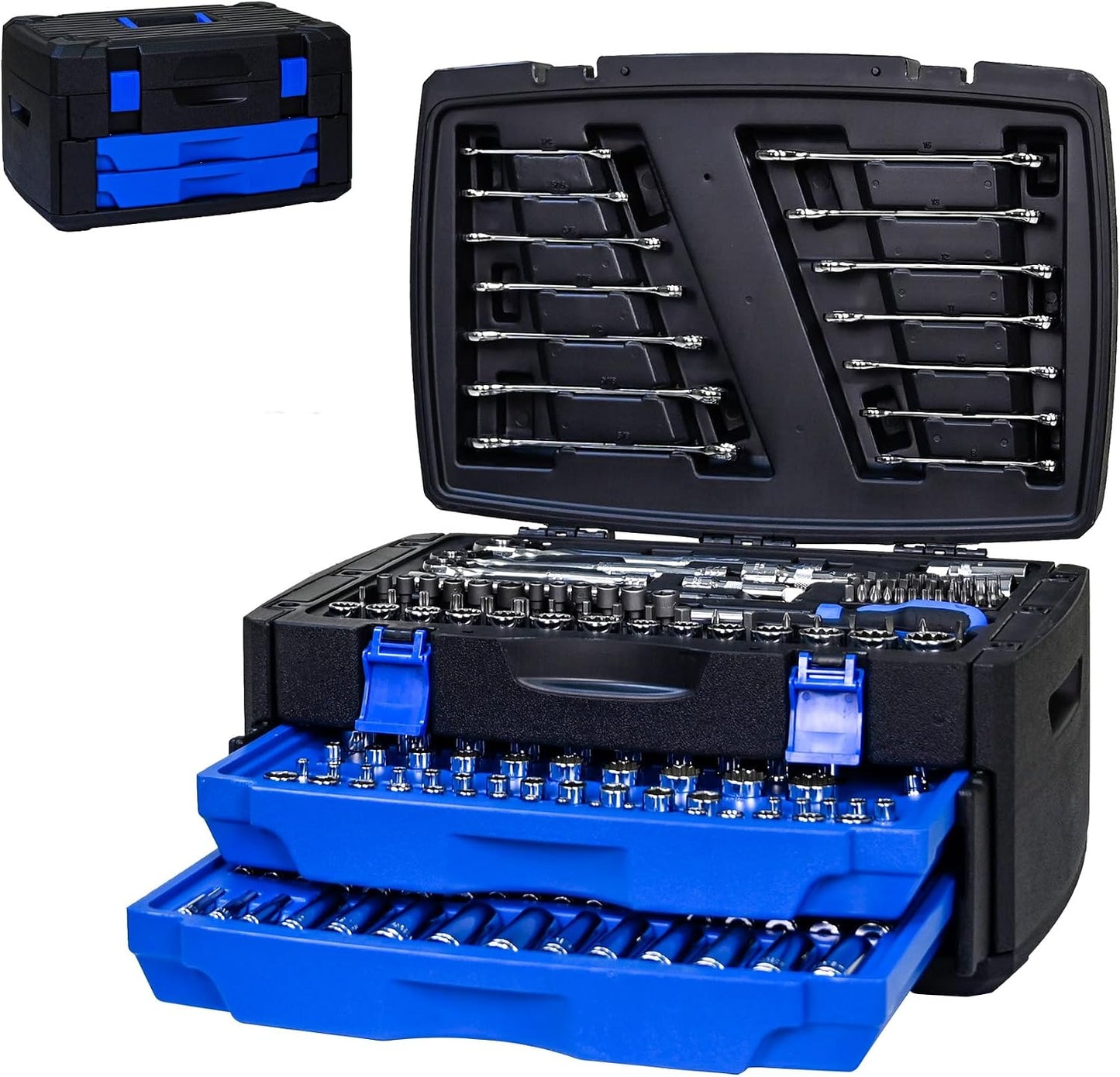 899PCS Tool Set, Household Tool Kit with Rolling Tool Box, Complete Tool Box Set Hand Tool Set with Tool Box, Mechanic Tool Set Rolling Tool Set for Home/Auto Repair Tool Set (Black)