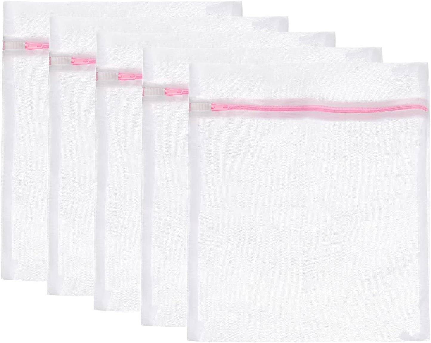 uxcell Mesh Laundry Bags, 5Pcs 9.1"x11.8" Mesh Wash Bag Fine Net Travel Storage Organize Bag with Zipper for Delicate Clothing Laundry Stocking, Pink