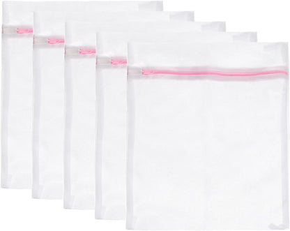 uxcell Mesh Laundry Bags, 5Pcs 9.1"x11.8" Mesh Wash Bag Fine Net Travel Storage Organize Bag with Zipper for Delicate Clothing Laundry Stocking, Pink
