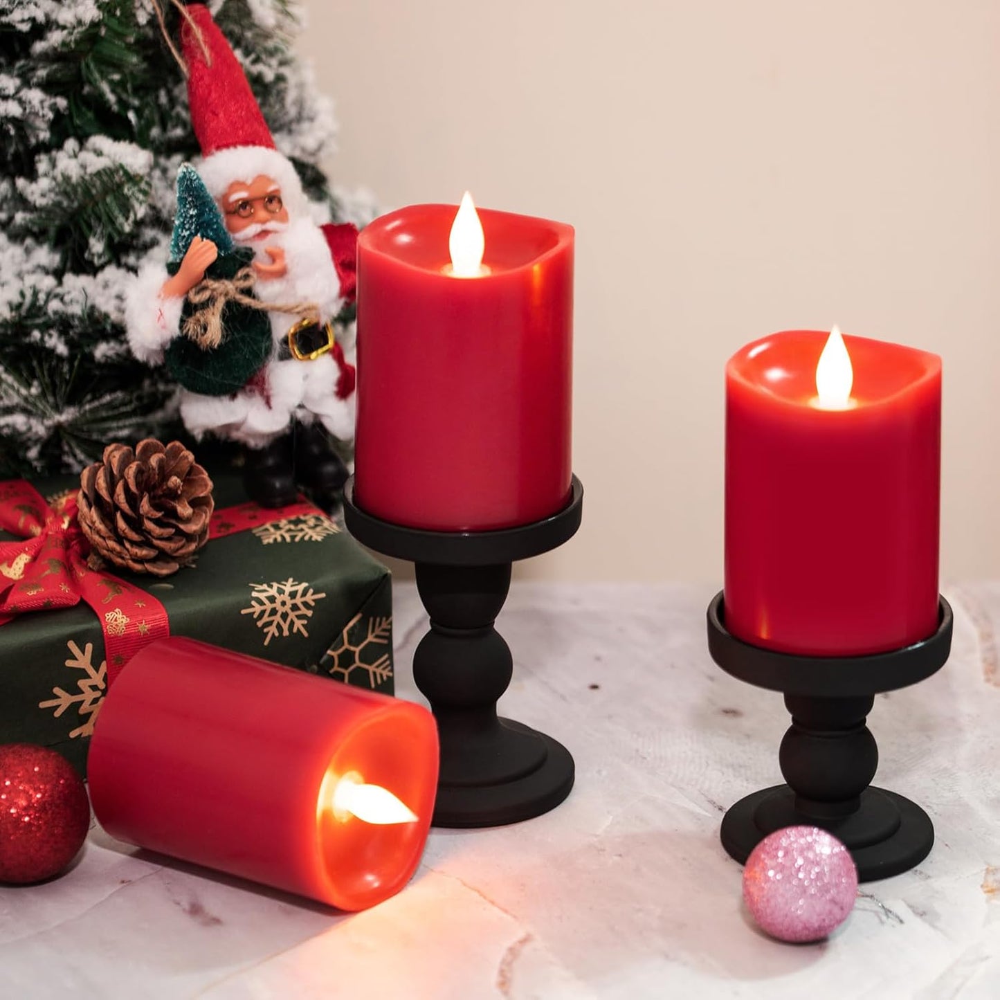3"x4" Flickering Flameless Battery Candles with Timer, White Realistic LED Pillar Candles, Set of 2 Large Remote-Operated Candles for Home Indoor/Outdoor & Holiday Decor