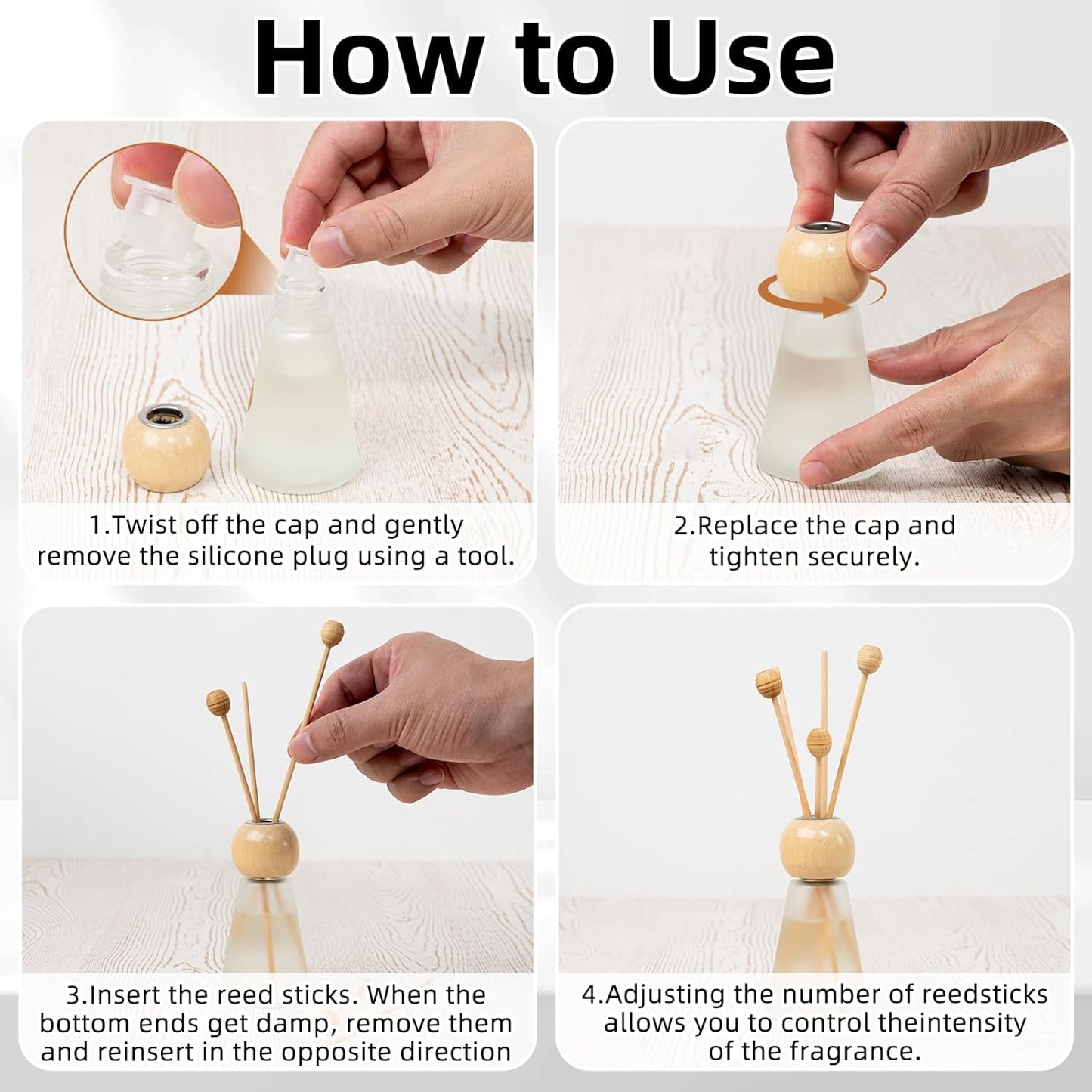 Reed Diffuser Set, Blue Bell Scent with Reed Sticks, 1.7 fl oz / 50ml Cone-Shaped Bottle with Round Wooden Cap, Ideal for Bathroom, Bedroom, Office, Home Fragrance for Shelf Decor Air Freshener Gift