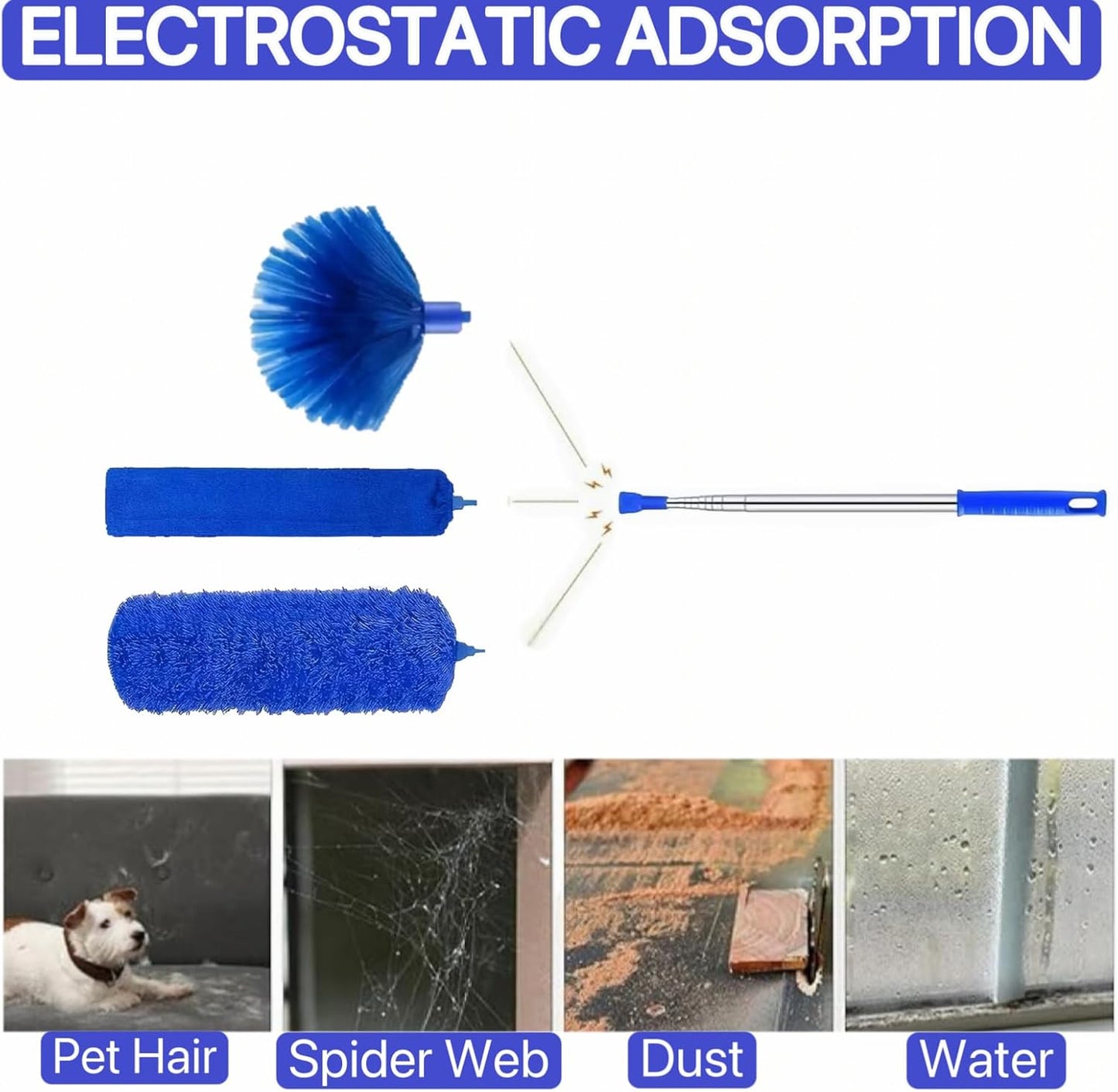 Duster Cleaning Kit 4 Pack, with Extra Long Extension Pole 110 inch,Washable Dusters for Cleaning Furniture, Ceiling Fan,Blinds, Baseboard, Cobwebs, Car, Home & Office Cleaning Supplies