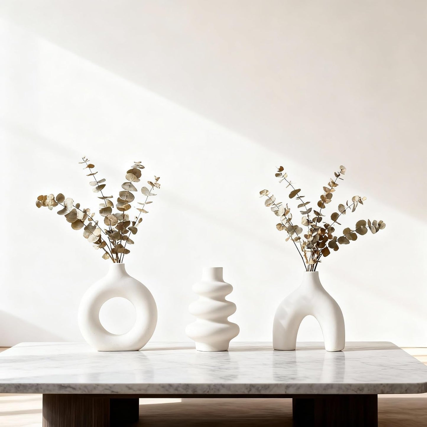 Ceramic 3 Pcs Vase Set,Modern Home Decor Table Centerpiece,Minimalist Nordic Vases, Wedding, Living Room, Bookshelf, Office, Modern Home, Entryway Boho Decor (D)