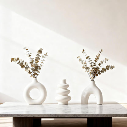 Ceramic 3 Pcs Vase Set,Modern Home Decor Table Centerpiece,Minimalist Nordic Vases, Wedding, Living Room, Bookshelf, Office, Modern Home, Entryway Boho Decor (D)