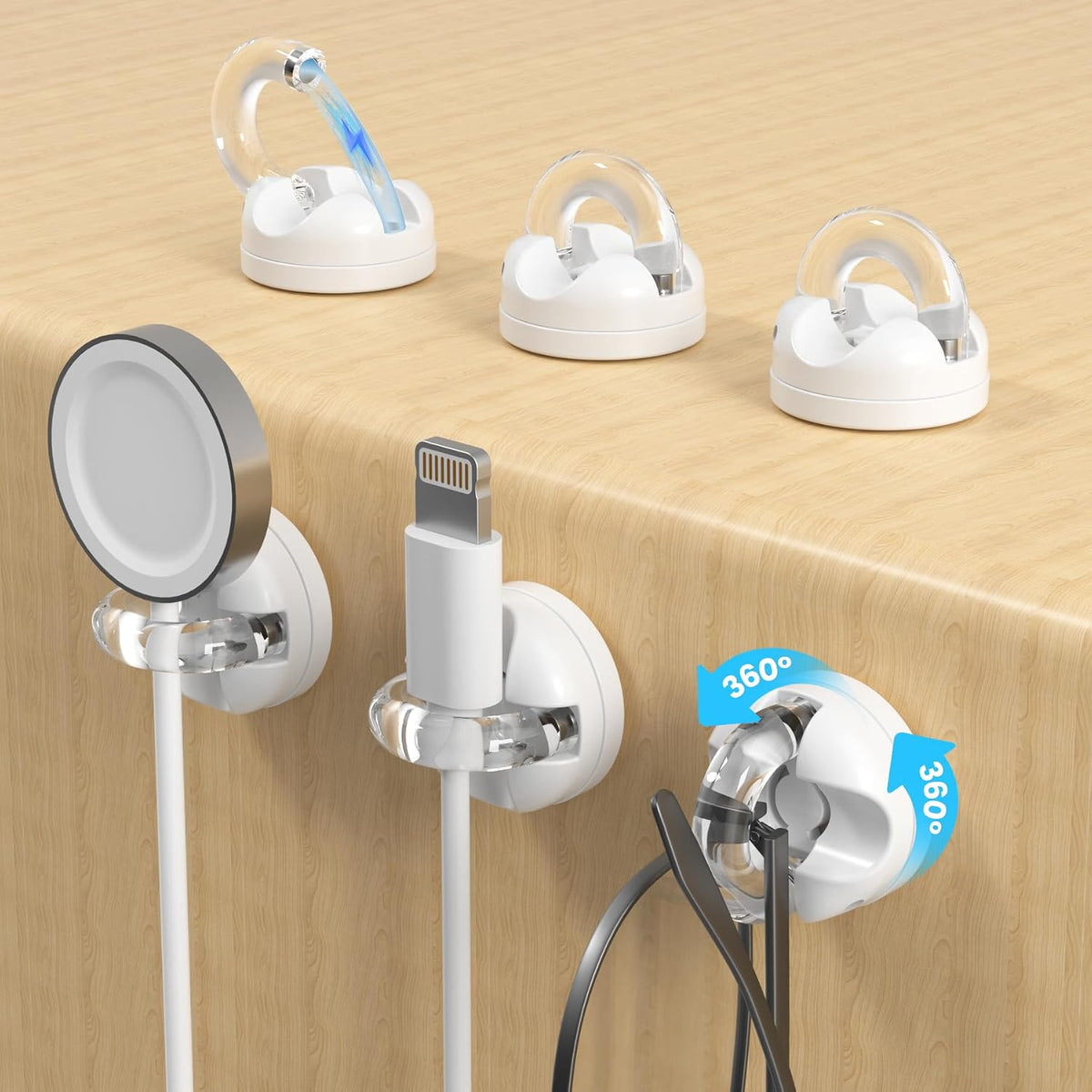 Rotatable Magnetic Cable Clips, Smooth Adjustable Cord Holder, Under Desk Cable Management, Adhesive Charging Wire Holder Keeper Organizer for Office Nightstand Wall (Black)