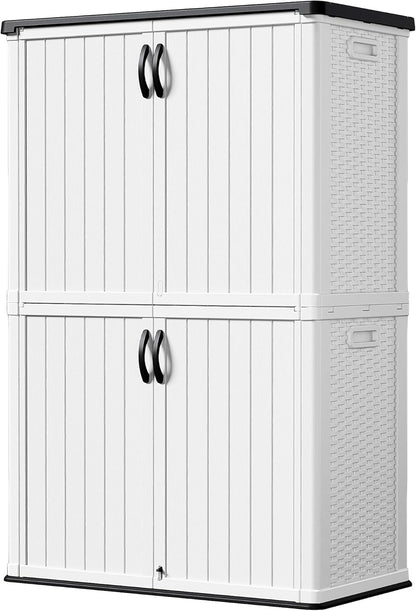 Devoko Outdoor Storage Cabinet 26 Cu Ft with Lockable Doors, Horizontal Storage Shed Waterproof Patio Tools Storage Box for Sofa Cushions, Gardening Tools and Accessories (Beige)