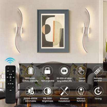 CANEOE Battery Operated Wall Sconce Set of 2, 18000mAh Gold Rechargeable Wall Lights with Remote Control,3000K-6000K Dimmable LED Wireless Wall Light for Living Room Bedroom Hallway,39.3 Inch (Gold)