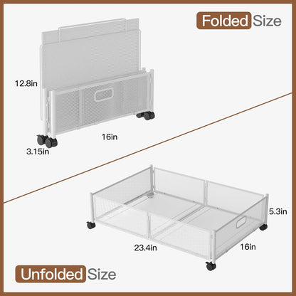 Gawerk Under Bed Storage with Wheels, Foldable Metal Mesh Underbed Storage Container Bins, Tool-free Assembly Clothes Drawer Organizer,2Pack