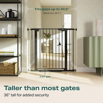 Cumbor 29.7-48" Baby Gate for Stairs, Mom's Choice Awards Winner-Dog Gate for Doorways, Auto Close Safety Pet Gate for Dogs Indoor, Easy Install Pressure Mounted Child Gate with Walk Thru Door, Brown