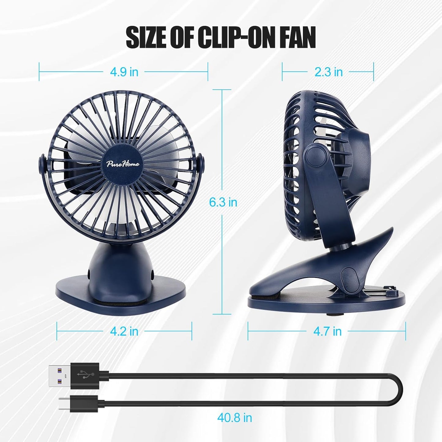Portable Clip Fan Battery Operated,3 Speeds USB Rechargeable Mini Table Fan with Strong Airflow,360°Rotation Ultra Quiet Personal Desk Fan for Home Office Bedroom Dorm Stroller Camping(White)