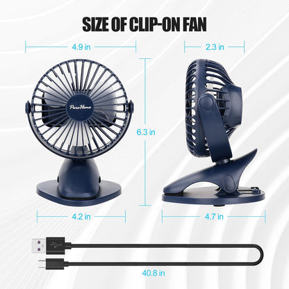 Portable Clip Fan Battery Operated,3 Speeds USB Rechargeable Mini Table Fan with Strong Airflow,360°Rotation Ultra Quiet Personal Desk Fan for Home Office Bedroom Dorm Stroller Camping(White)