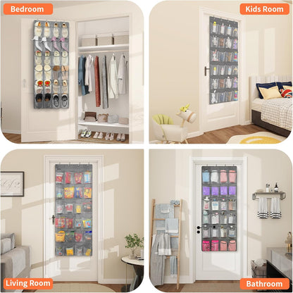 FENTEC 40 Large Pockets Over The Door Shoe Organizer, Mesh Hanging Shoe Organizer Shoe Rack for Closet Mesh Closet Shoe Holder, Over Door Organizer, Shoe Organizer for Wall, Grey, 1 Pack
