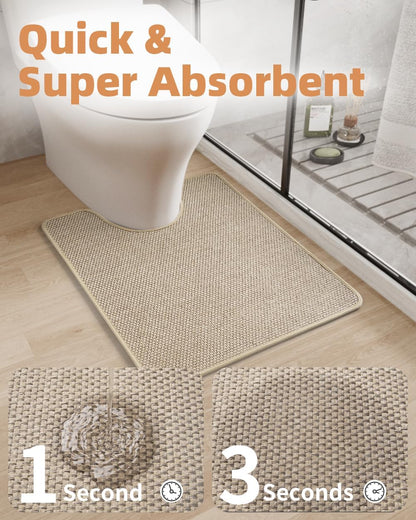 PADOOR Non-Slip Bath Mat With Rubber-Backing, Braided Absorbent Machine Washable Thin Rug for Bathroom Floor, Quick Dry, Fits Under Door, 17''x24'' Beige