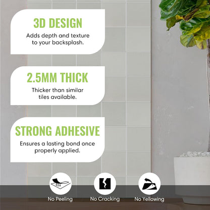 Peel and Stick Subway Backsplash Tiles, 5 Pack, 12 x 12 in, Almond | extra thick 3D wall panels, heat and water resistant wall panels, easy DIY kitchen, bathroom, laundry, fireplace wall décor