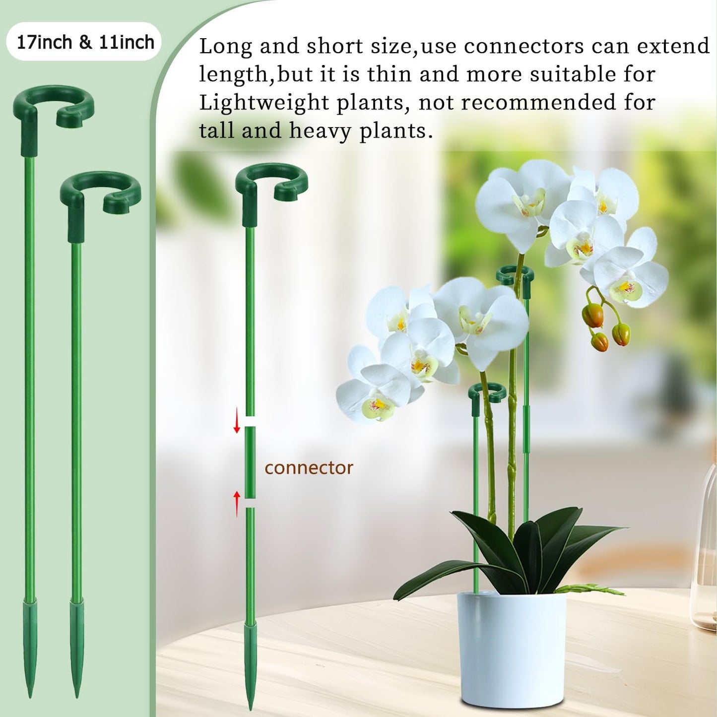 Plant Stakes 17inch &11inch SupKing Adjustable Length Plant Support Stake 16Pcs Orchid Stick with Clips for Indoor Outdoor,Garden Pole for Potted Tomato Amaryllis Vegetables Comes with 20 Ties (Green)