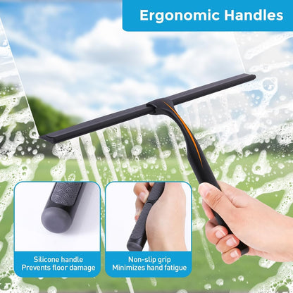 Quntis 10-Inch Matte Black Shower Squeegee for Glass Doors – Stainless Steel with Non-Slip Handle, Replacement Blade & Hook – Ideal for Bathroom, Mirrors, Tiles, and Car Windows