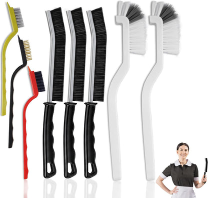 14 Pcs Crevice Cleaning Brush Set – Hard Bristle Cleaning Tools for Grout, Tile Floors, Gaps & Narrow Spaces – Multi-Purpose Grout Scrub Brush for Cleaning Bathroom, Shower, Window Tracks, Kitchen
