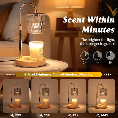 Candle Warmer Lamp with Timer and Dimmable, Electric Wax Melt Candle Warmers Height Adjustable with 2 Bulbs, Birthday Gifts for Women House Warming, Home Decor for Scented Jar Candles(Clear)