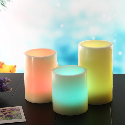 Battery Operated Flameless Candles with Remote Timer Real Wax Realistic Bright Flicker Flickering Electric Electronic LED Pillar Lights Home Wedding Party Decorations Set of 3 Rustic Texture Gray Grey