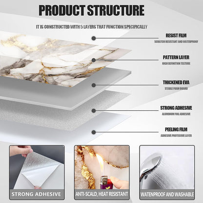 10pcs Peel and Stick Tile Shower Waterproof Marble Tiles Wall Panels, 11.8"x11.8" Self-Adhesive Backsplash Tile, PVC Wall Panels Shower Tiles for Home Bathroom, Kitchen, Living Room Blue