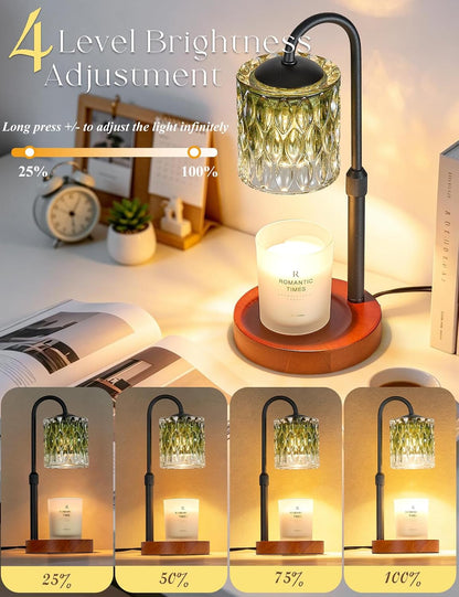 Briever Dimmable Candle Warmer Lamp with Timer, Height Adjustable Electric Candle Wax Warmer, Christmas Birthday Gifts for Women Mom, House Warming Gifts New Home Room Decor, Walnut Solid Wood Base