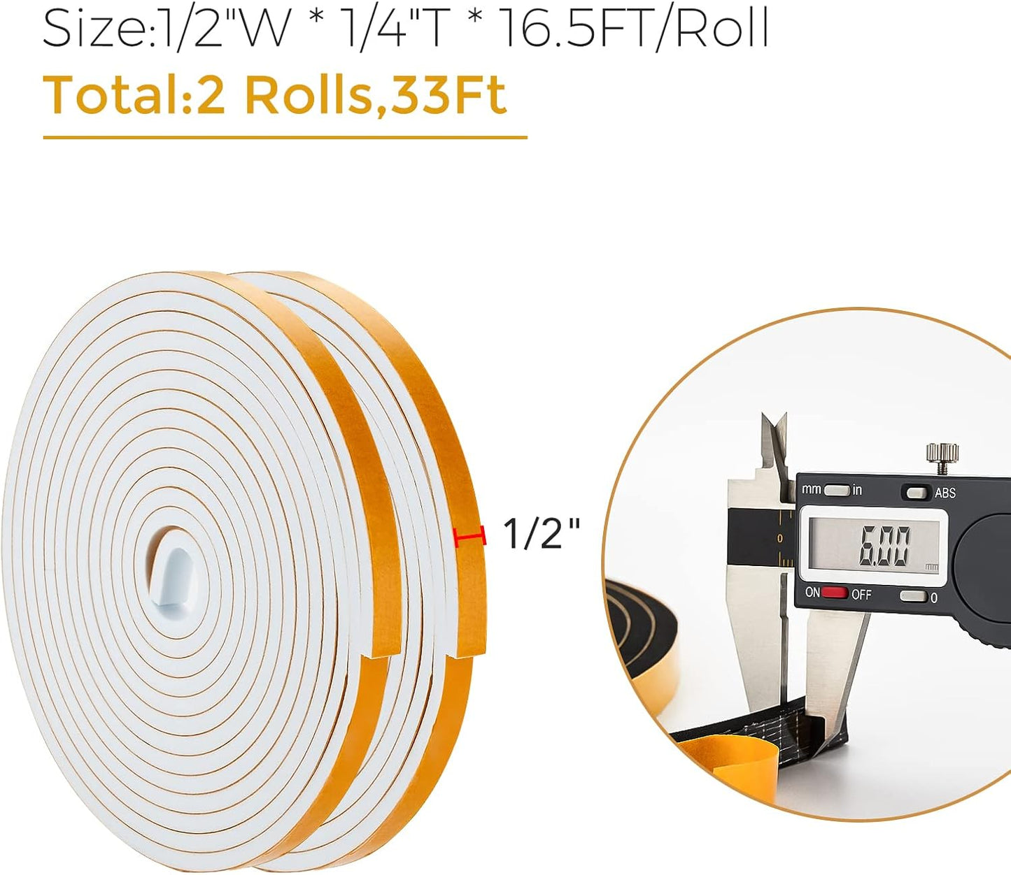 33 Feet Weather Stripping Door Seal- 1/2" Wide X 1/4" Thick Door Bottom Seal Strip High Density Foam Tape Adhesive Rubber Strip for Door Soundproofing,Window Insulation (1/2" x 1/4" x 33FT,Black)