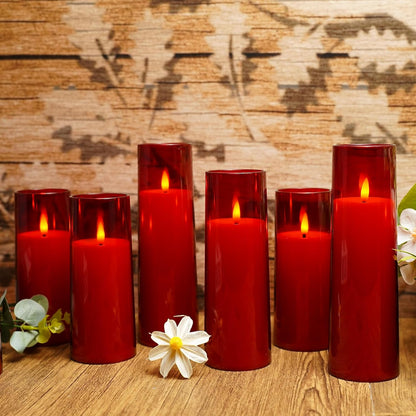 kakoya Flickering Flameless Candles Battery Operated with Remote and 2/4/6/8 H Timer Plexiglass Led Pillar Candles Pack of 9(D2.3 xH5.5 6.5" 7.5") with Realistic 3D Wick Candles for Home Decor(Ivory)