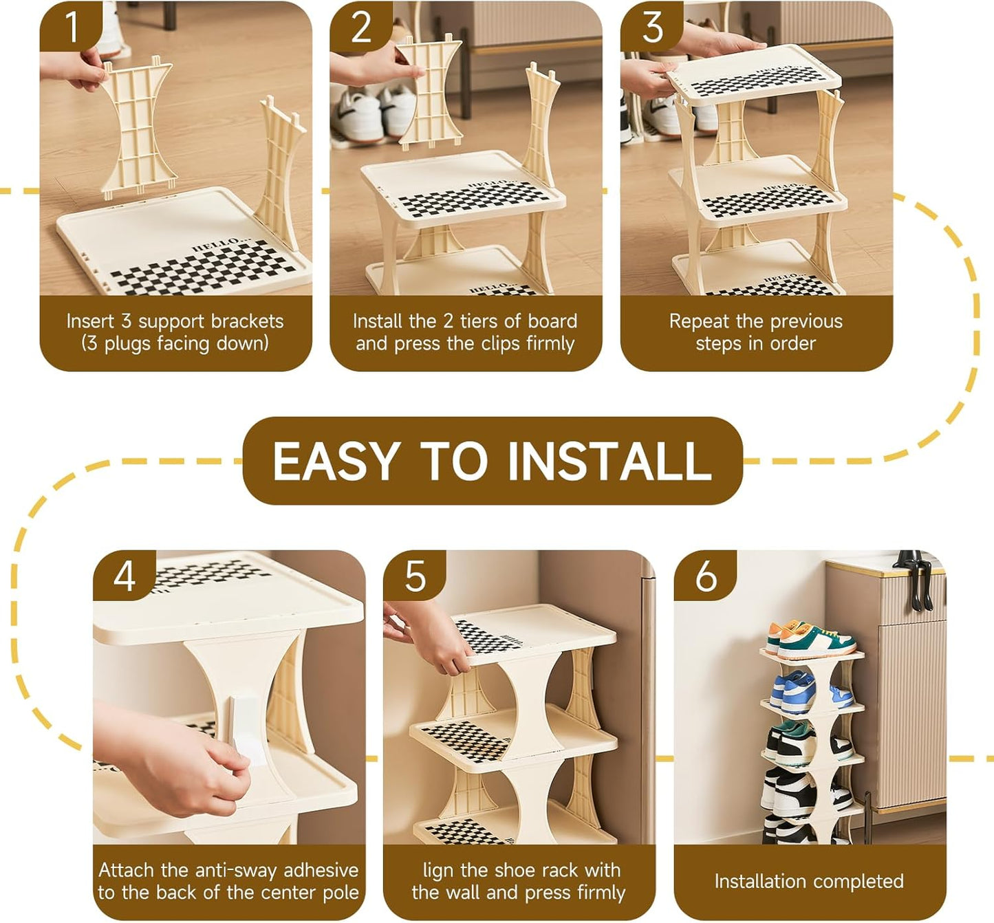 UFORU Vertical Shoe Rack 6 Tier, Narrow Free Standing Shoe Organizer for Closet, Entryway & Bedroom, Tall Plastic Narrow Shoe Rack for Small Spaces, Stackable Shoe Organizer& Easy to Assemble