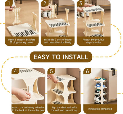 UFORU Vertical Shoe Rack 6 Tier, Narrow Free Standing Shoe Organizer for Closet, Entryway & Bedroom, Tall Plastic Narrow Shoe Rack for Small Spaces, Stackable Shoe Organizer& Easy to Assemble