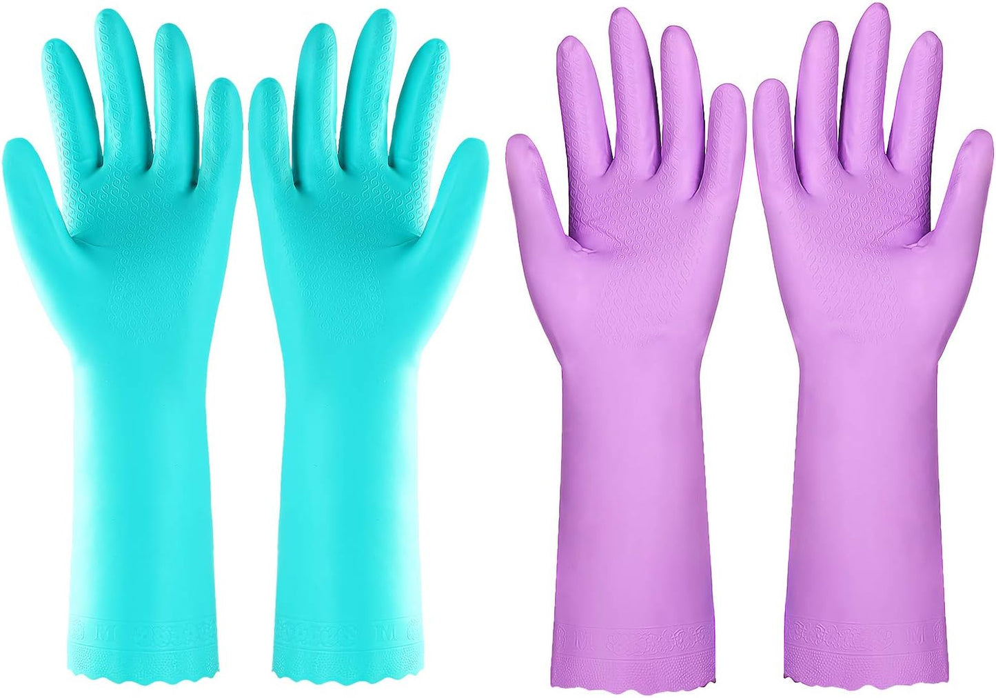 Elgood Reusable Long Sleeve Dishwashing Cleaning Gloves with Latex Free,Cotton Lining,Kitchen Gloves 2 Pairs,Purple+Blue M