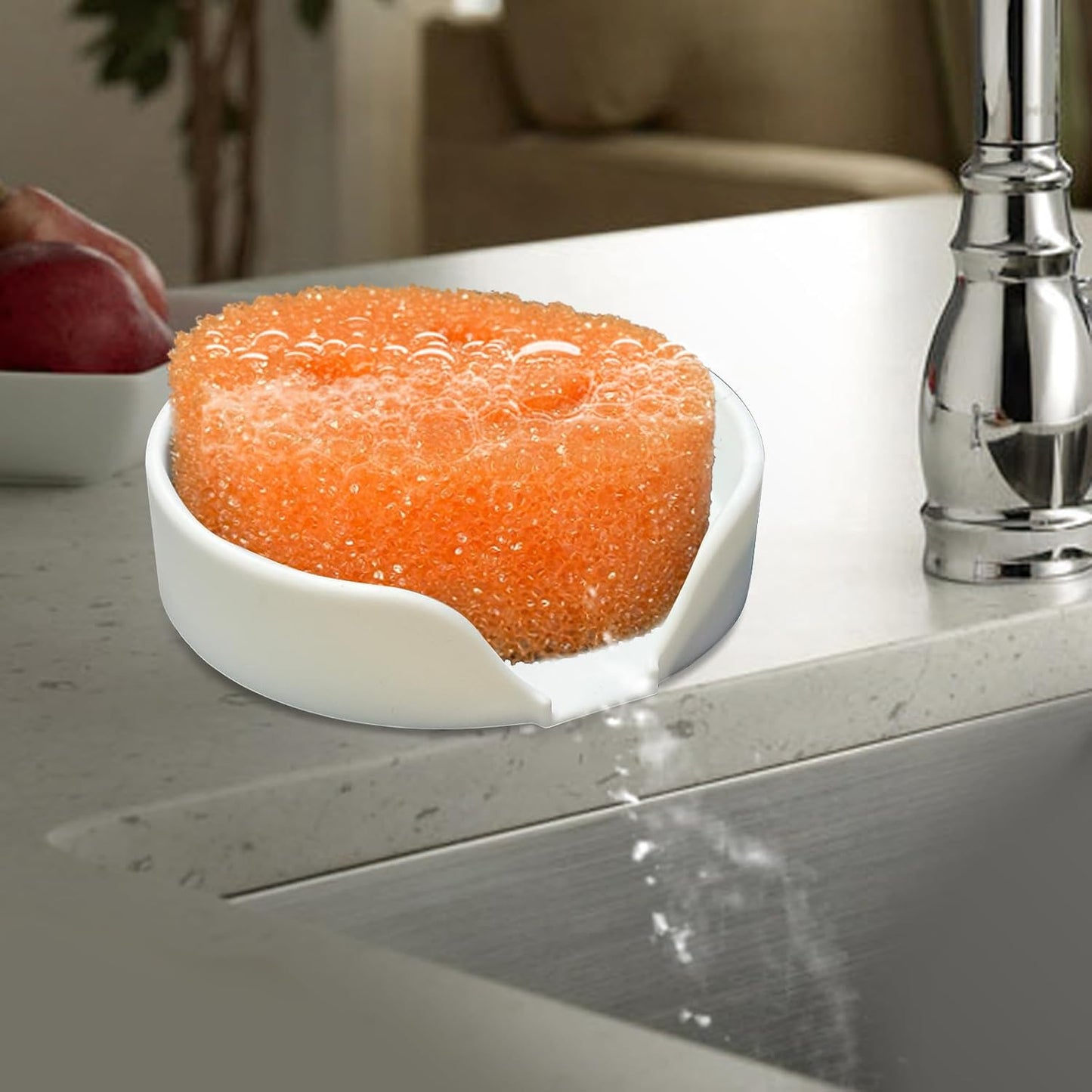 Sponge Holder for Scrub Daddy with Suction Cups and Drain Spout Kitchen Sink Caddy Organizer, Soap Dishes Holder Accessories Rack, Dishwasher Safe - 4.7"x4.7", Green