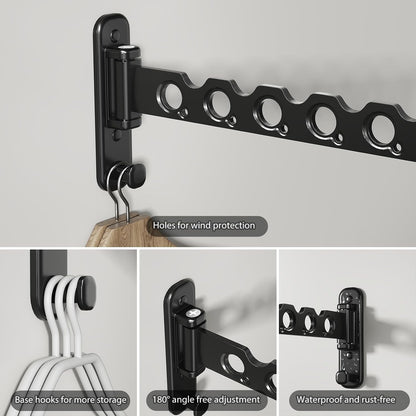Wall Mounted Clothes Hanger Rack Foldable Drying Rack Hook Folding Indoor for Laundry Room Organization Bedroom Collapsible Racks Perfect for Small Spaces, 6 Hole Black 1 Packs