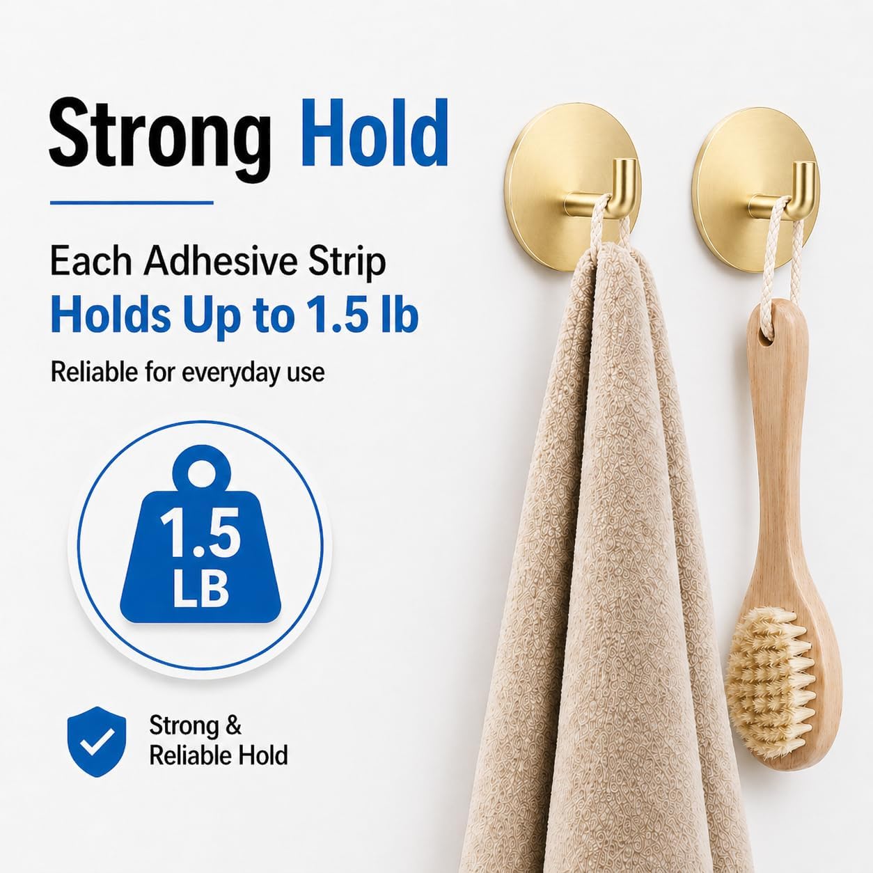 Removable Towel Hooks for Bathrooms, Heavy Duty Adhesive Hooks for Walls No Damage, Black Home Storage Hooks for Inside Shower, Sticky Hooks for Hanging Robe Coat Loofah Clothes Kitchen, 14Pcs Sus304