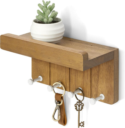 Rebee Vision Small Key Holder Wall Mount for Farmhouse Decor - Key and Mail Holder for Wall with Shelf and 4 Key Hooks - Room Decor Aesthetic (Distressed Blue)